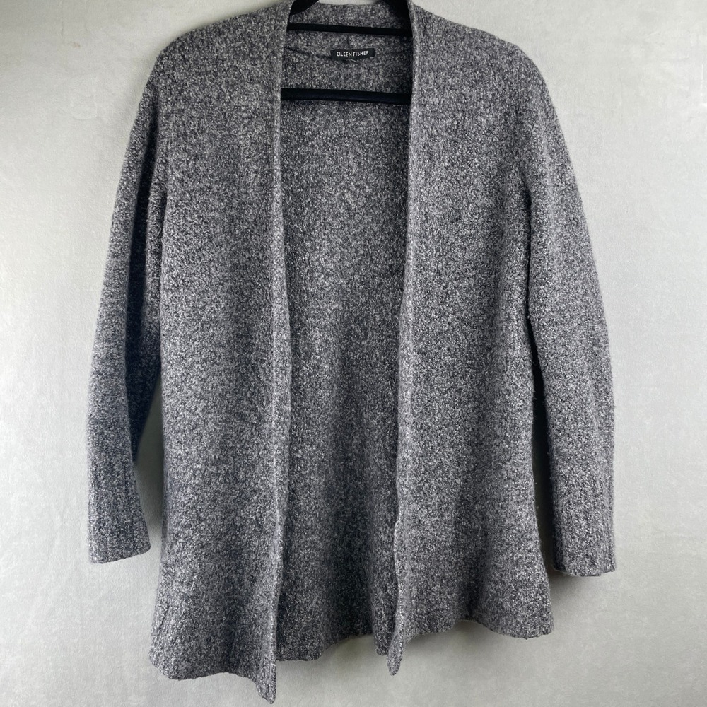 EILEEN FISHER Gray Merino Wool Cashmere Knit Cardigan Sweater Duster Fits Small